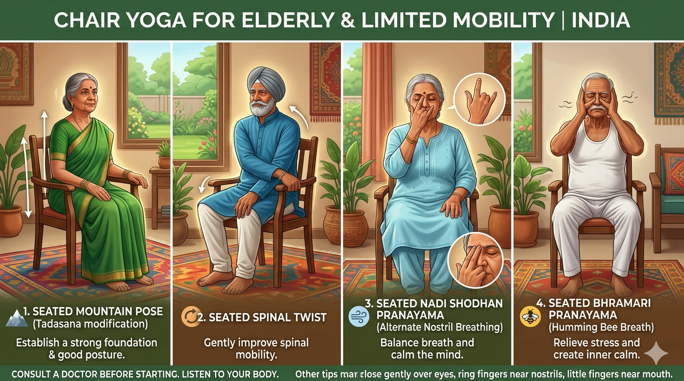 Chair Yoga for elderly and limited mobility individuals in India