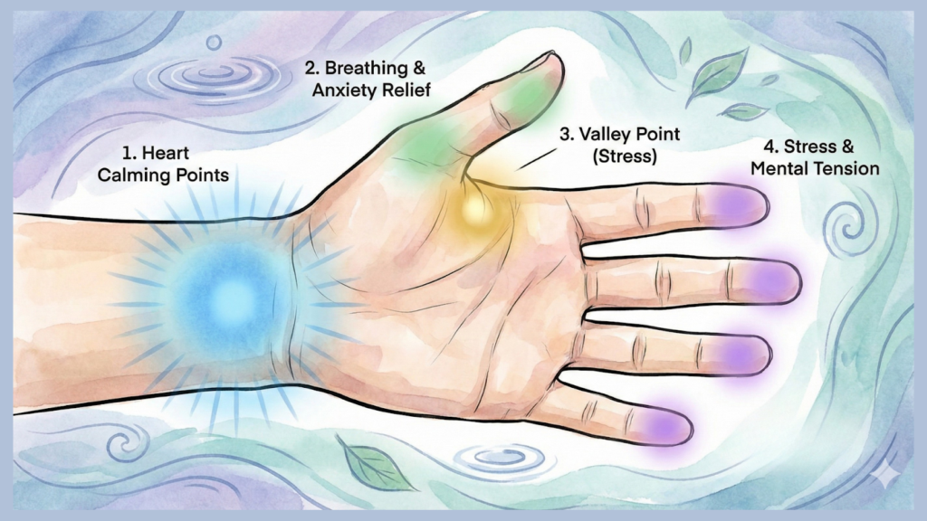 Thumb pressing circular motion on LI4 acupressure point