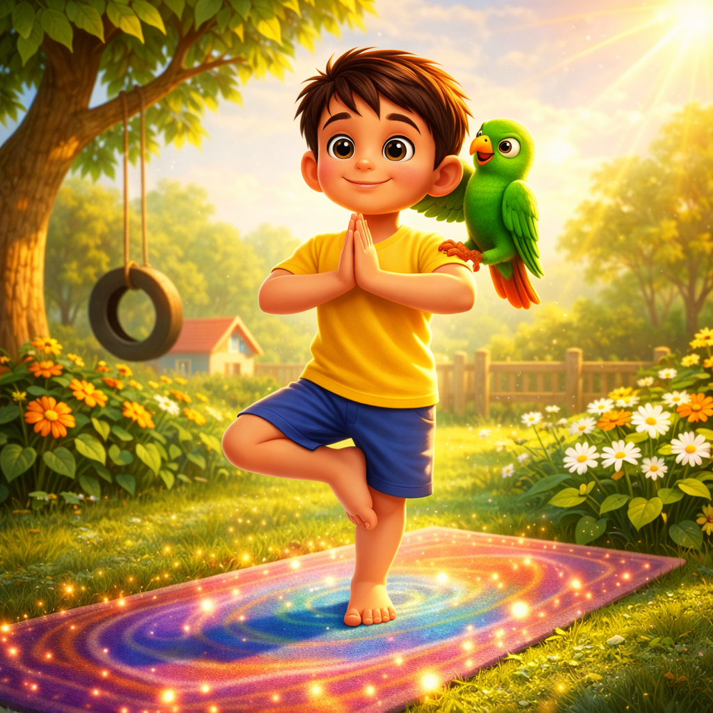 बगीचे में वृक्षासन करता चिंटू