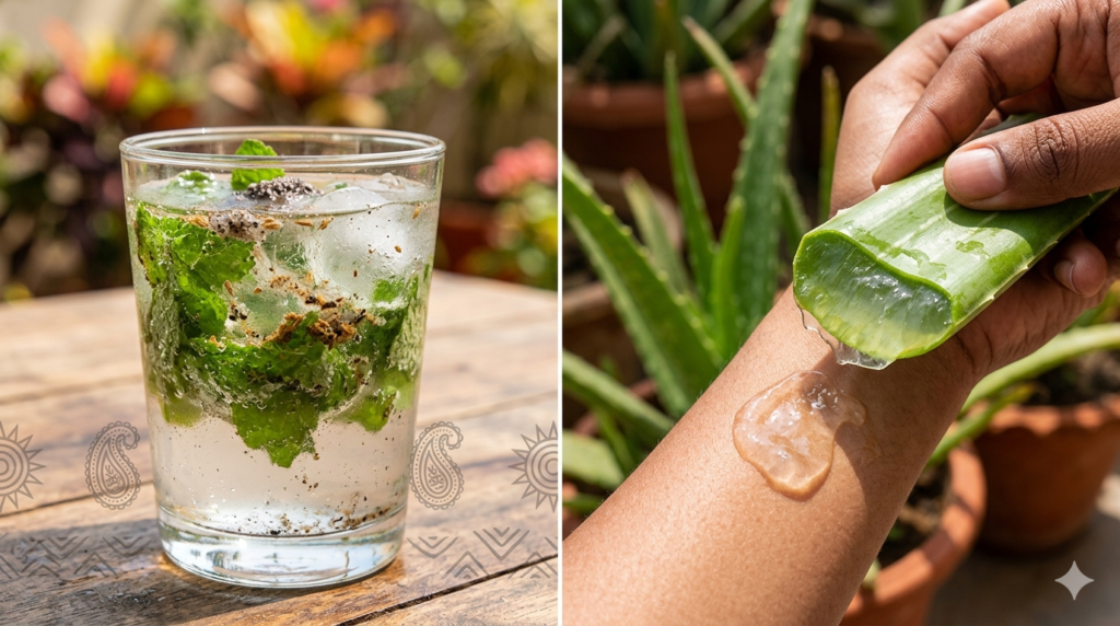Mint leaves and Aloevera Sun Burn