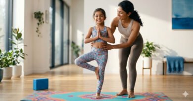 A child practicing supported yoga representing holistic health and inclusive care
