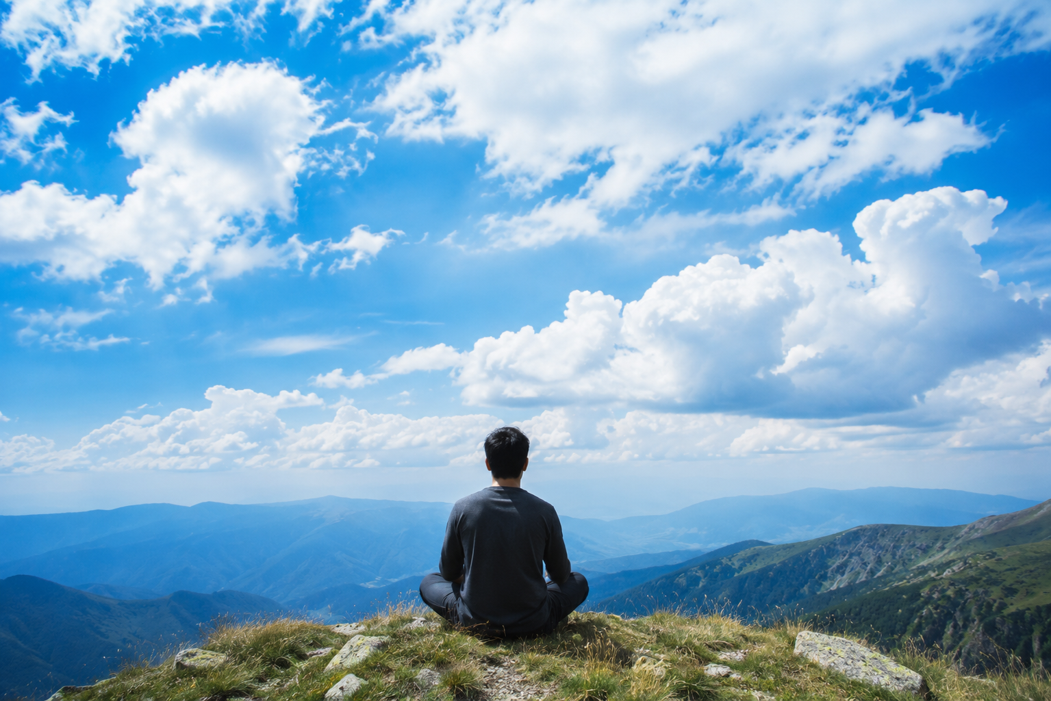 A person observing clouds, metaphor for mindfulness and observing thoughts