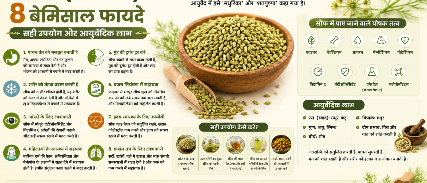 सौंफ (Fennel) के 8 बेमिसाल फायदे, सही उपयोग और आयुर्वेदिक लाभ