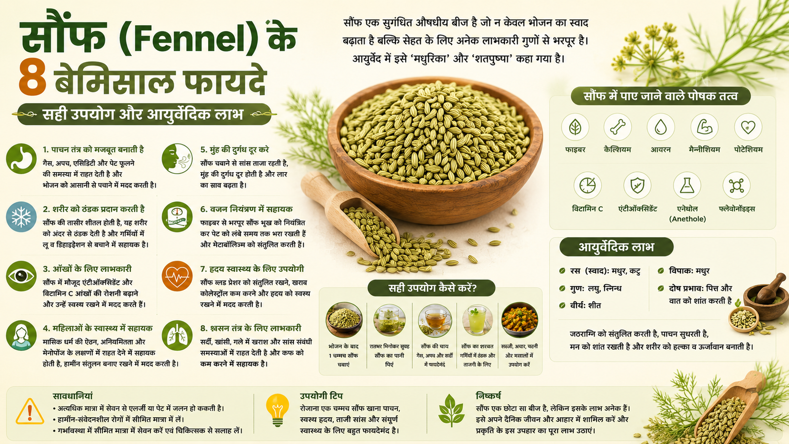 सौंफ (Fennel) के 8 बेमिसाल फायदे, सही उपयोग और आयुर्वेदिक लाभ