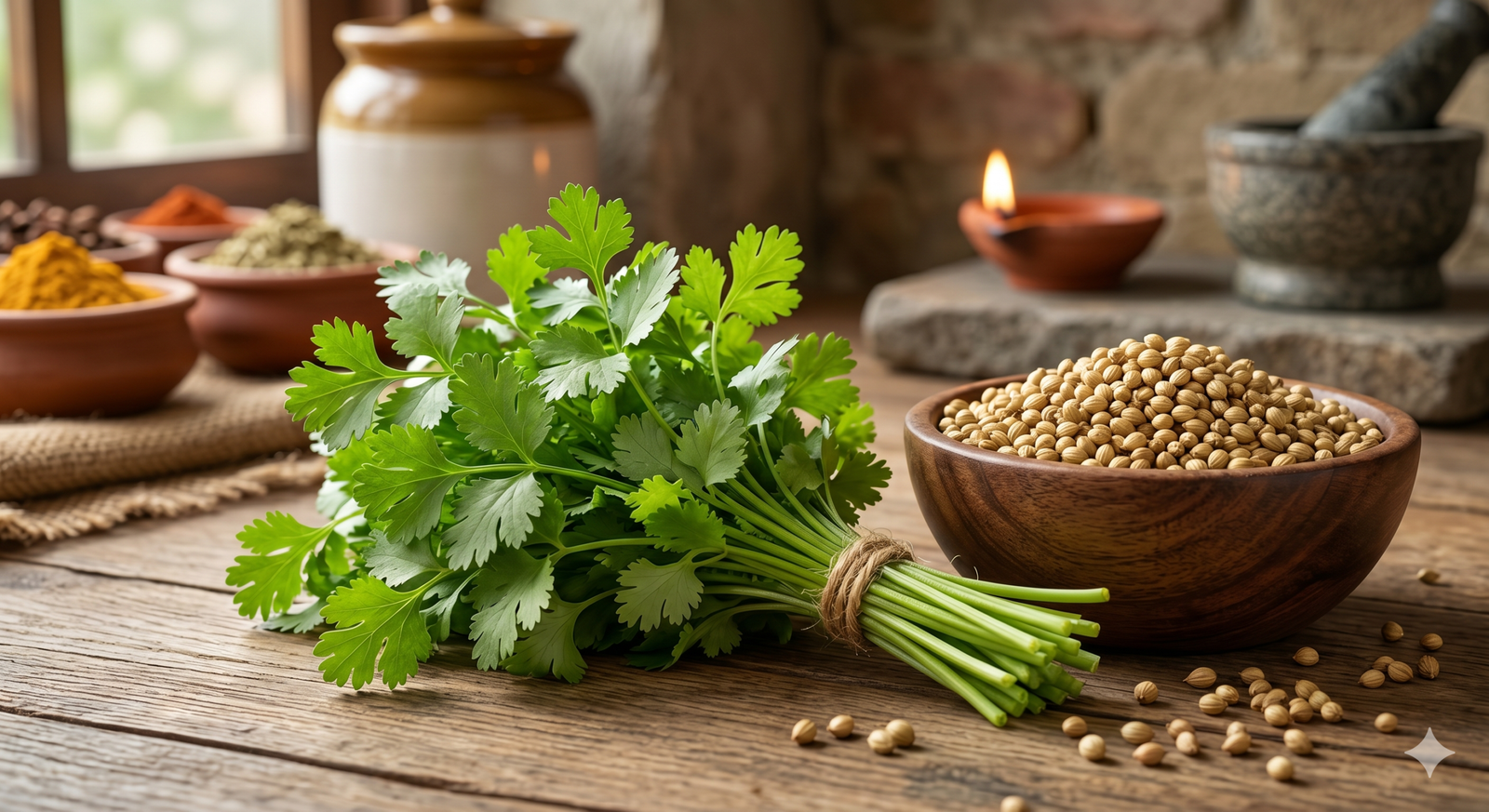 Fresh Coriander Leaves and Seeds